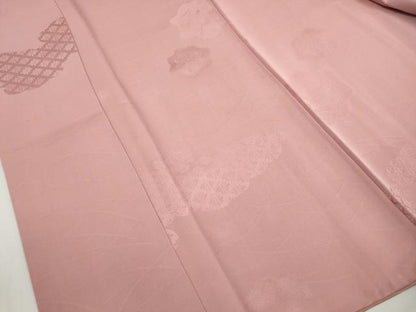 平和屋着物■上質な色無地　雲取り花地紋　一斤染色　正絹　逸品　DABJ5317qa