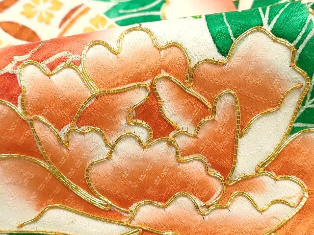 平和屋着物■訪問着　駒刺繍　檜扇花文　牡丹　金彩　正絹　逸品　DABJ5323qa