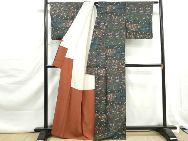 平和屋着物■上質な小紋　飛鶴花文　松竹梅　正絹　逸品　DABJ5324qa
