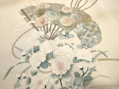 平和屋着物■訪問着　扇面花文　暈し染め　金彩　正絹　逸品　DABJ5331qa