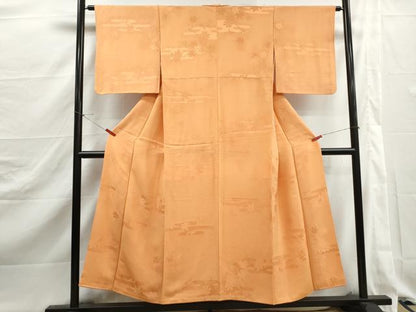 平和屋着物■上質な色無地　エ霞楓地紋　赤朽葉色　正絹　逸品　DABJ5348qa