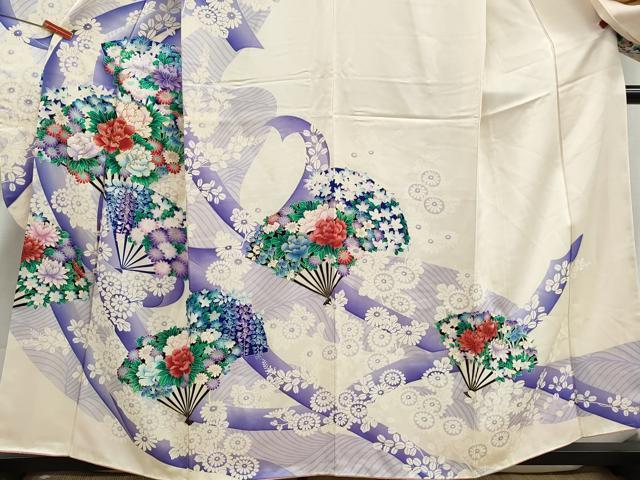 平和屋着物■豪華振袖　駒刺繍　扇面牡丹花文　金彩　正絹　逸品　DABJ5349qa