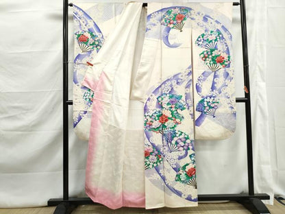 平和屋着物■豪華振袖　駒刺繍　扇面牡丹花文　金彩　正絹　逸品　DABJ5349qa