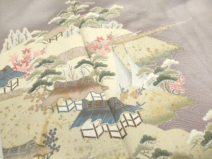 平和屋着物■豪華色留袖　立波風景花松文　暈し染め　金彩　正絹　逸品　DABJ5354qa