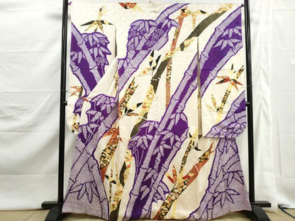 平和屋着物■豪華振袖　駒刺繍　絞り　笹竹花文　金彩　正絹　逸品　DABJ5362qa