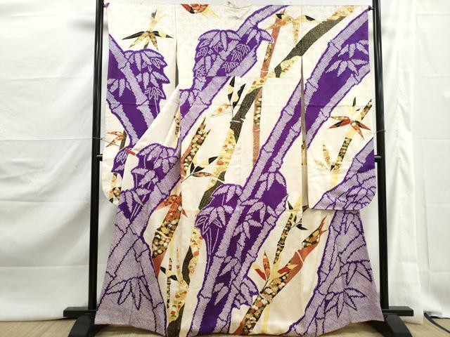 平和屋着物■豪華振袖　駒刺繍　絞り　笹竹花文　金彩　正絹　逸品　DABJ5362qa