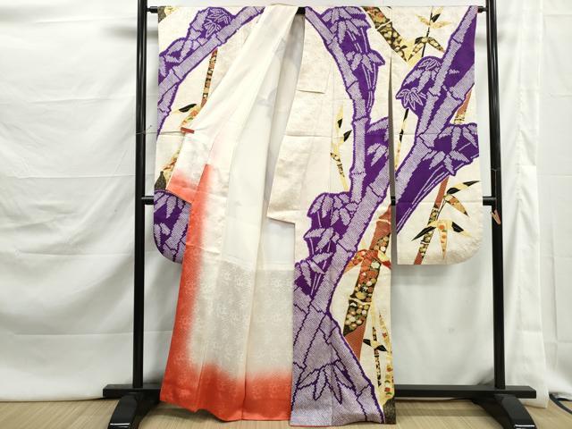 平和屋着物■豪華振袖　駒刺繍　絞り　笹竹花文　金彩　正絹　逸品　DABJ5362qa