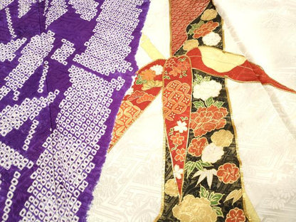 平和屋着物■豪華振袖　駒刺繍　絞り　笹竹花文　金彩　正絹　逸品　DABJ5362qa