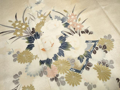 平和屋着物■訪問着　刺繍　草花文　牡丹　暈し染め　金彩　正絹　逸品　DABJ5366qa