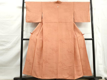 平和屋着物■上質な色無地　七宝雲取り地紋　曙色　正絹　逸品　DABJ5371qa