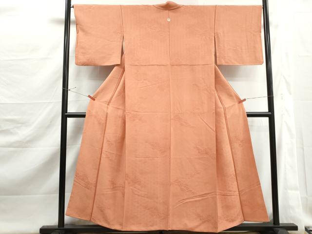 平和屋着物■上質な色無地　七宝雲取り地紋　曙色　正絹　逸品　DABJ5371qa