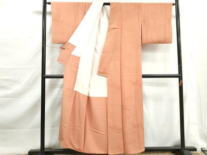 平和屋着物■上質な色無地　七宝雲取り地紋　曙色　正絹　逸品　DABJ5371qa