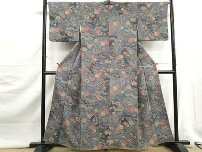 平和屋着物■上質な小紋　草花文　牡丹　暈し染め　鬼しぼ縮緬　正絹　逸品　DABJ5373qa