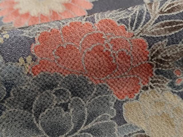 平和屋着物■上質な小紋　草花文　牡丹　暈し染め　鬼しぼ縮緬　正絹　逸品　DABJ5373qa