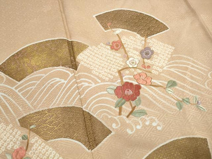 平和屋着物■訪問着　絞り　刺繍　立波地紙枝椿文　金彩　正絹　逸品　DABJ5377qa