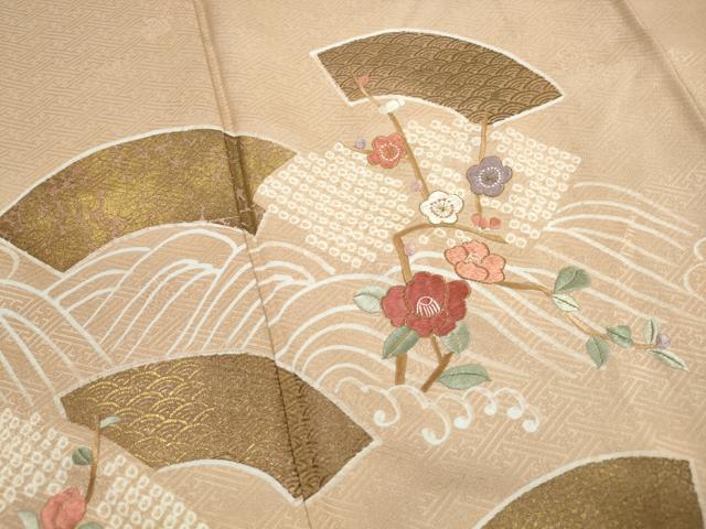 平和屋着物■訪問着　絞り　刺繍　立波地紙枝椿文　金彩　正絹　逸品　DABJ5377qa