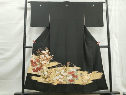 平和屋着物■豪華黒留袖　駒刺繍　草花文　金彩　正絹　逸品　DABJ5380qa