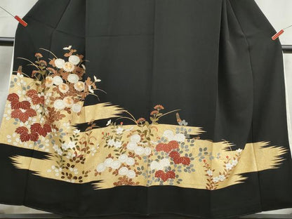 平和屋着物■豪華黒留袖　駒刺繍　草花文　金彩　正絹　逸品　DABJ5380qa