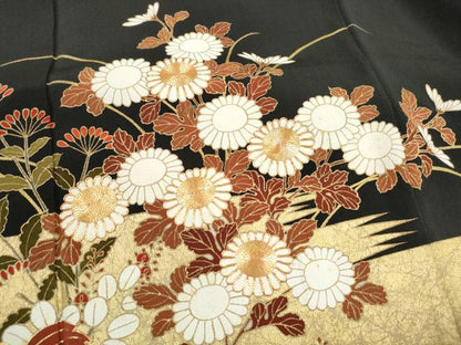平和屋着物■豪華黒留袖　駒刺繍　草花文　金彩　正絹　逸品　DABJ5380qa