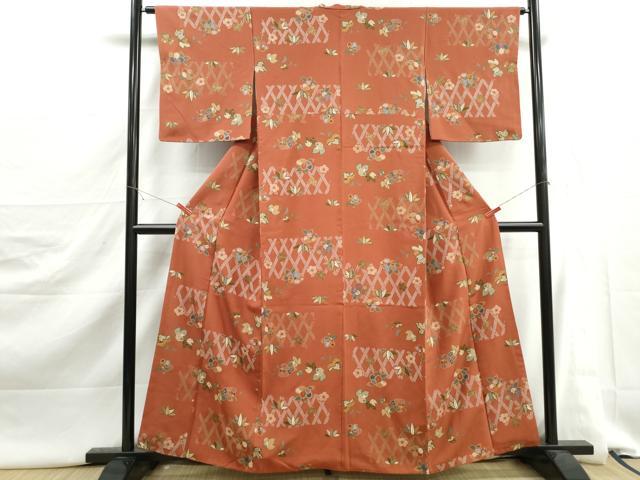 平和屋着物■上質な小紋　笹花文　椿　金彩　正絹　逸品　DABJ5383qa