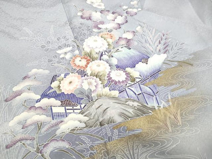 平和屋着物■訪問着　渡橋風景花文　暈し染め　金彩　正絹　逸品　DABJ5390qa