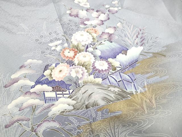 平和屋着物■訪問着　渡橋風景花文　暈し染め　金彩　正絹　逸品　DABJ5390qa