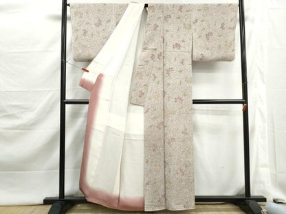 平和屋着物■上質な小紋　霞更紗花文　たたき染め　正絹　逸品　DABJ5391qa
