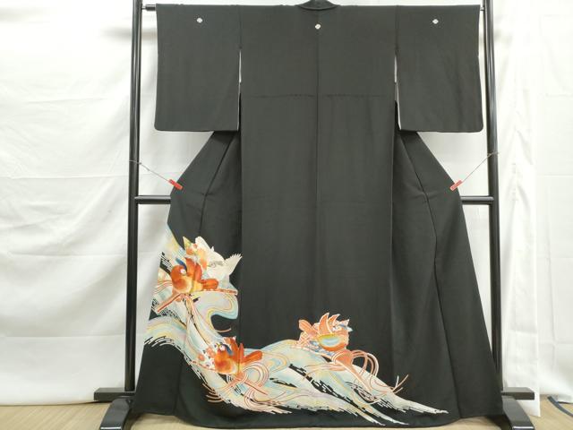 平和屋着物■豪華黒留袖　刺繍　流水鴛鴦花文　金銀糸　正絹　逸品　DABJ5398qa