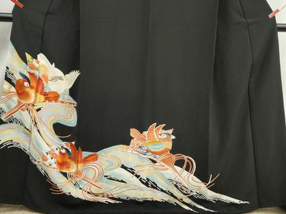 平和屋着物■豪華黒留袖　刺繍　流水鴛鴦花文　金銀糸　正絹　逸品　DABJ5398qa