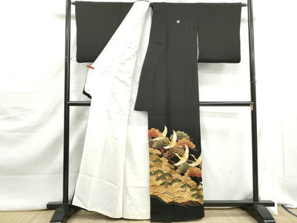 平和屋着物■豪華黒留袖　駒刺繍　群鶴浜松文　金彩　正絹　逸品　DABJ5402qa