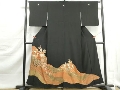平和屋着物■豪華黒留袖　駒刺繍　花車文　金彩　正絹　逸品　DABJ5403qa