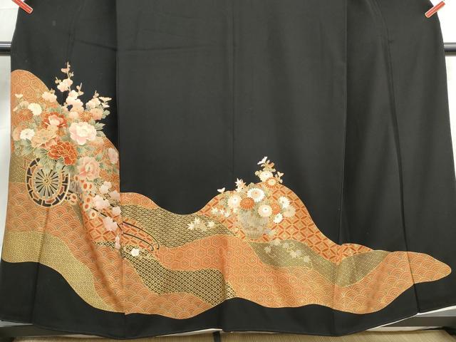 平和屋着物■豪華黒留袖　駒刺繍　花車文　金彩　正絹　逸品　DABJ5403qa
