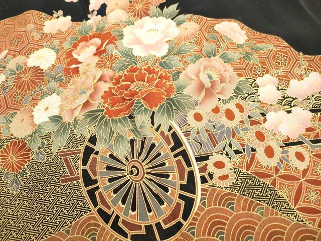 平和屋着物■豪華黒留袖　駒刺繍　花車文　金彩　正絹　逸品　DABJ5403qa