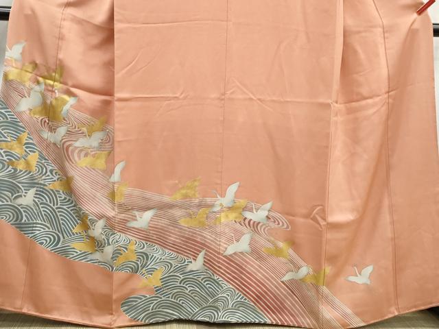 平和屋着物■豪華色留袖　駒刺繍　流水群鶴文　金銀彩　正絹　逸品　DABJ5409qa