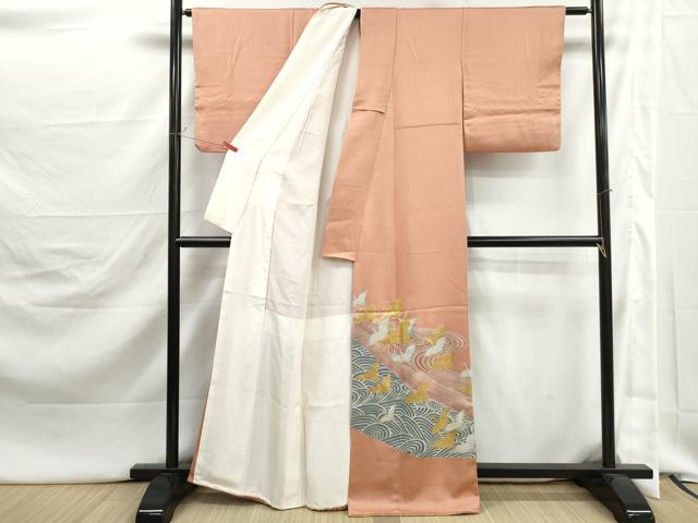 平和屋着物■豪華色留袖　駒刺繍　流水群鶴文　金銀彩　正絹　逸品　DABJ5409qa