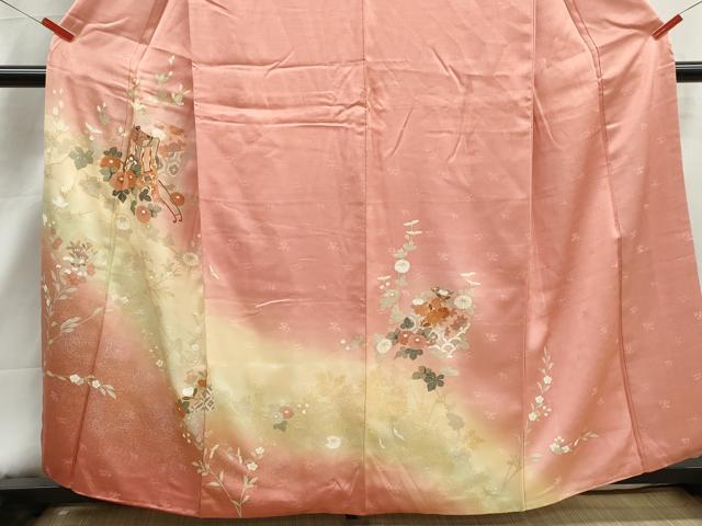 平和屋着物■訪問着　破れ色紙御所車花文　暈し染め　金銀彩　正絹　逸品　DABJ5418qa