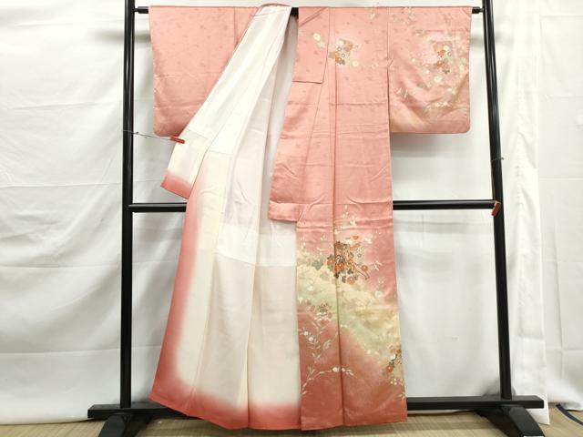 平和屋着物■訪問着　破れ色紙御所車花文　暈し染め　金銀彩　正絹　逸品　DABJ5418qa
