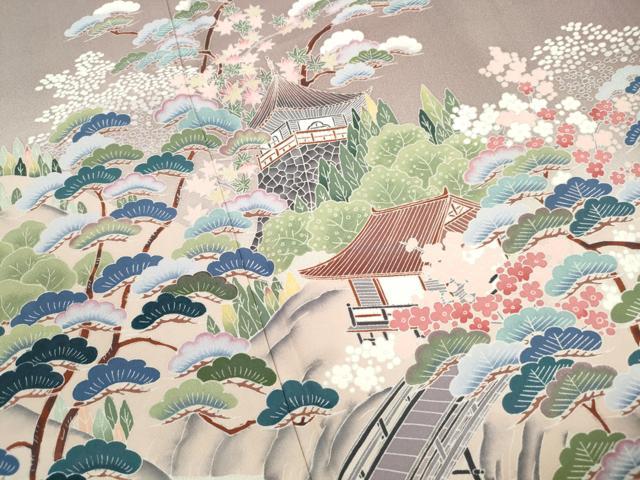 平和屋着物■豪華色留袖　渡橋風景枝松花文　暈し染め　正絹　逸品　DABJ5428qa