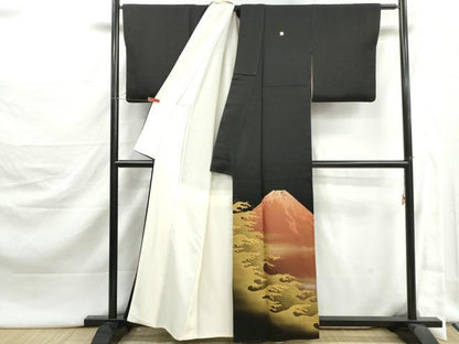 平和屋着物■染色作家　青木龍雲　黒留袖　立波風景文　暈し染め　金彩　正絹　逸品　DABJ5429qa