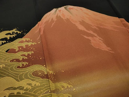 平和屋着物■染色作家　青木龍雲　黒留袖　立波風景文　暈し染め　金彩　正絹　逸品　DABJ5429qa