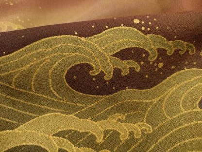 平和屋着物■染色作家　青木龍雲　黒留袖　立波風景文　暈し染め　金彩　正絹　逸品　DABJ5429qa