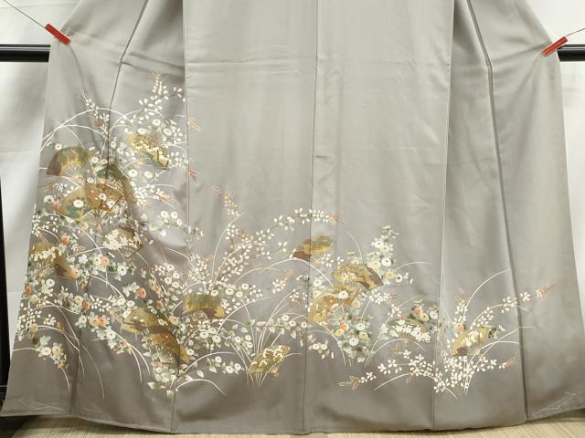 平和屋着物■豪華色留袖　駒刺繍　扇面草花文　暈し染め　金彩　正絹　逸品　DABJ5437qa