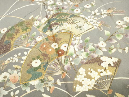 平和屋着物■豪華色留袖　駒刺繍　扇面草花文　暈し染め　金彩　正絹　逸品　DABJ5437qa