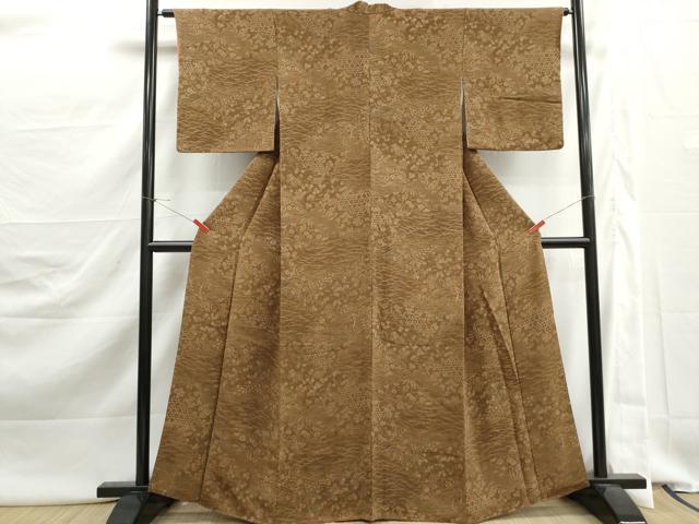 平和屋着物■上質な小紋　草花文　鬼しぼ縮緬　正絹　逸品　DABJ5449qa