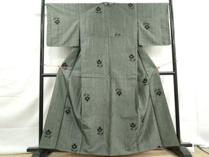 平和屋着物■上質な紬　草花文　正絹　逸品　DABJ5461qa