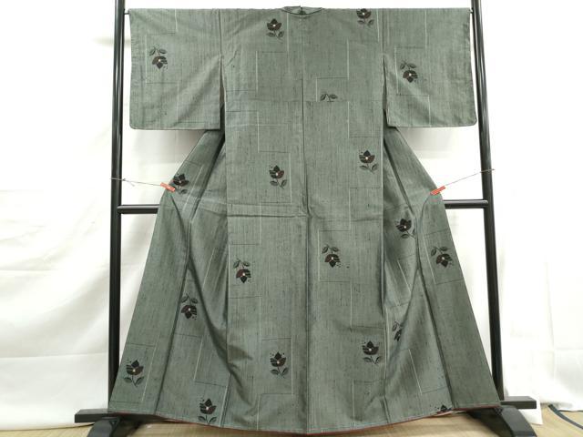 平和屋着物■上質な紬　草花文　正絹　逸品　DABJ5461qa