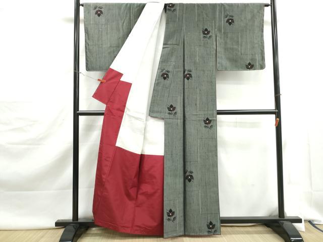 平和屋着物■上質な紬　草花文　正絹　逸品　DABJ5461qa