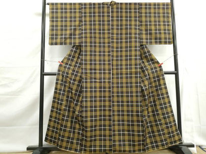 平和屋着物■本場縞大島紬　格子文　正絹　逸品　DABJ5464qa