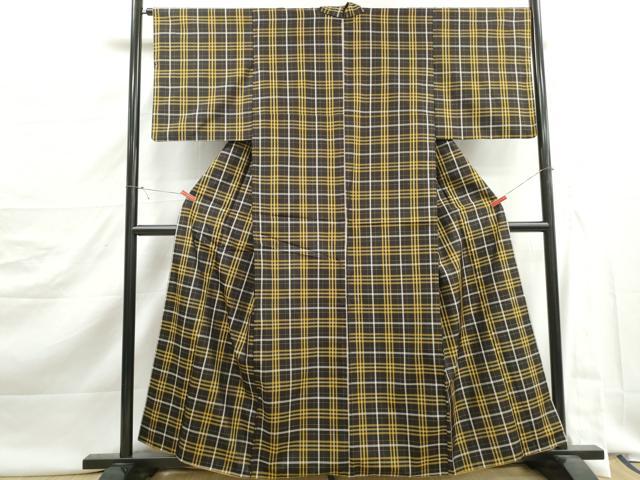 平和屋着物■本場縞大島紬　格子文　正絹　逸品　DABJ5464qa