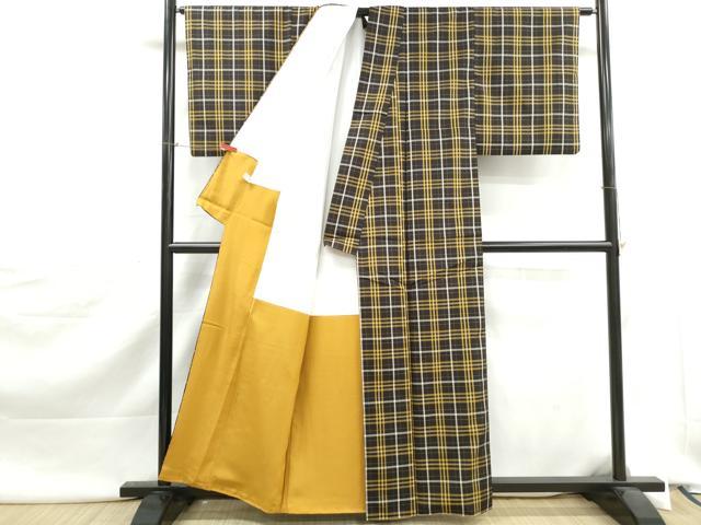 平和屋着物■本場縞大島紬　格子文　正絹　逸品　DABJ5464qa